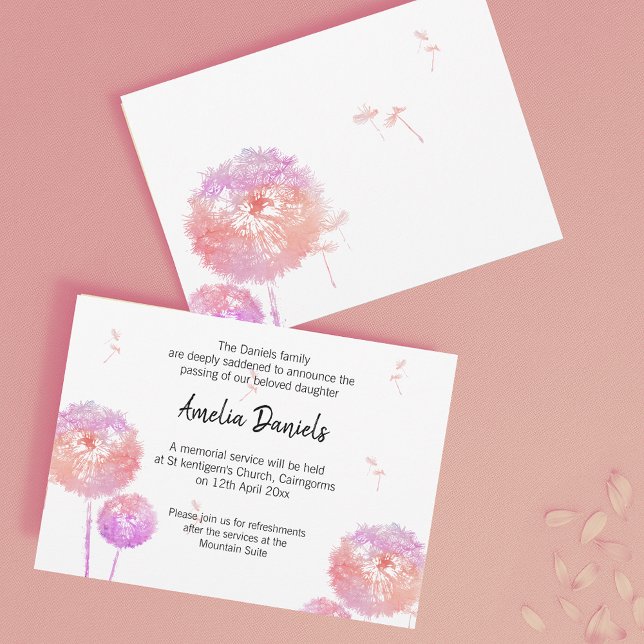 Cartão de Anúncio do Funeral Dandelion Delicado (Criador carregado)