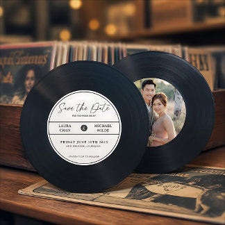 Cartão de Anúncio Minimalista de Vinil com Foto