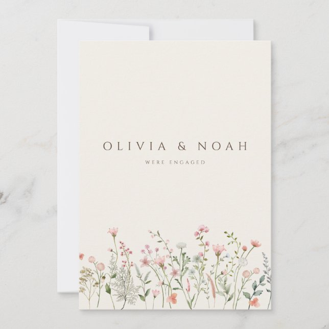 Cartão de Anúncio Simples de Noivado de Flor Selva (Frente)