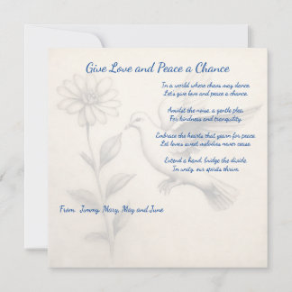 Cartão Dê ao Amor e à Paz uma chance. Harmonia Global: