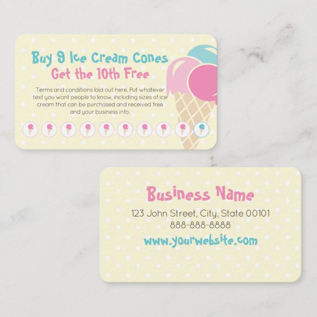 Cartão de aperto do carimbo de fidelidade do sorve (Frente/Verso)