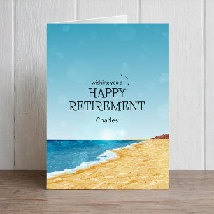 Cartão de aposentadoria feliz com praia