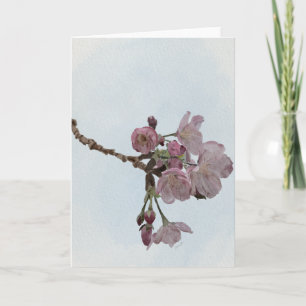 Cartão de Aquarela de Flores de Cerejeira