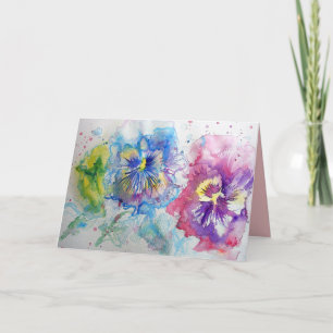 Cartão de Aquarela de Flores Vermelhas, Amarelas e