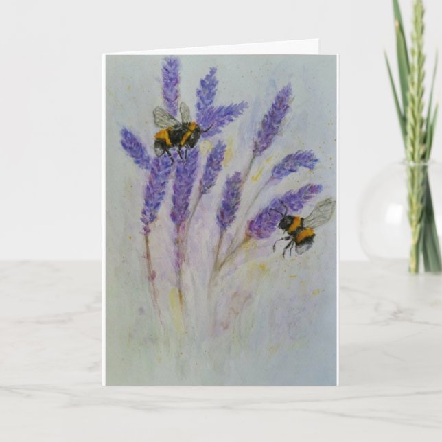 Cartão de aquarela de lavanda de abelhas para mãe  (Frente)