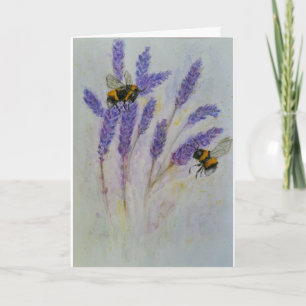Cartão de aquarela de lavanda de abelhas para mãe