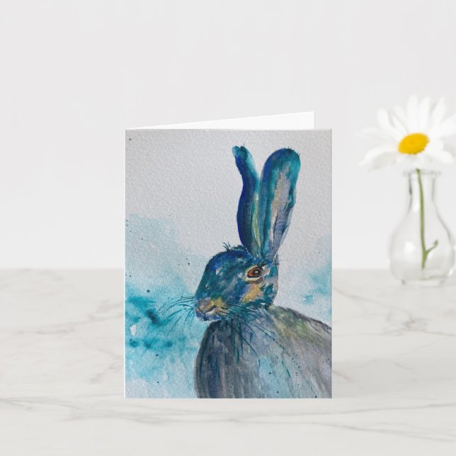 Cartão de aquarela de lebre coelho (Planta pequena)