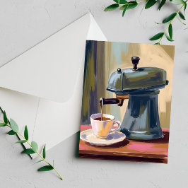 Cartão de aquarela de máquina de café antiga latte