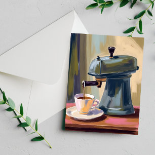 Cartão de aquarela de máquina de café antiga latte