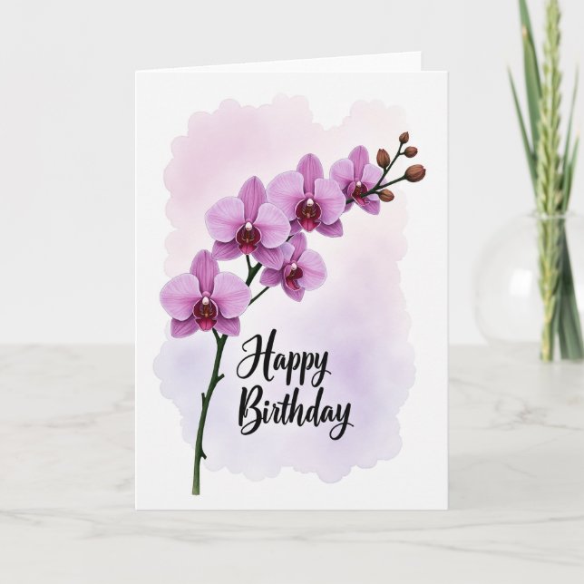 Cartão de Aquarela de Orquídea Alegre (Frente)