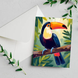 Cartão de Aquarela de Pássaro Tropical Colorido de
