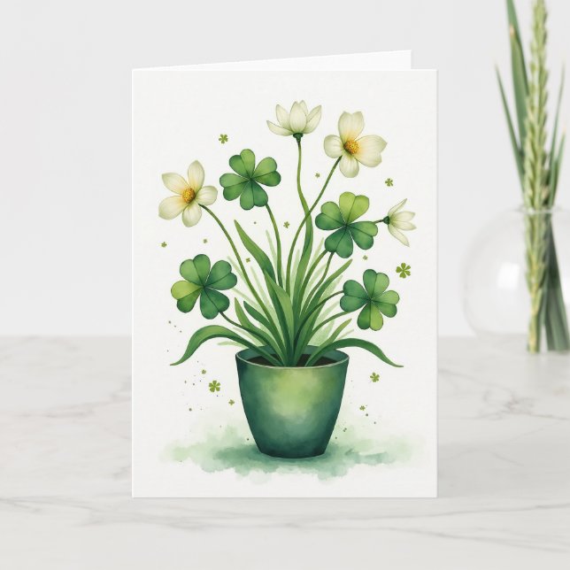 Cartão de Aquarela de Planta de Trevo (Frente)
