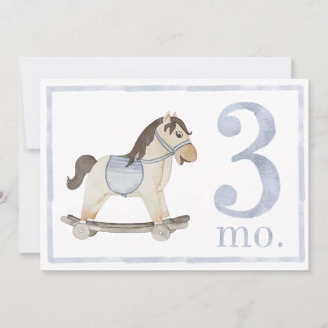 Cartão de Aquarela do Bebê Menino - Marco Três Mes (Frente)