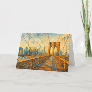 Cartão de Aquarela do Nascer do Sol na Ponte de Br