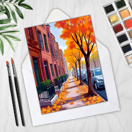 Cartão de Aquarela do Outono em Boston