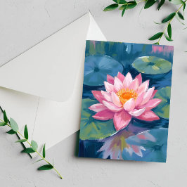 Cartão de Aquarela Flor de Lótus Folha de Nenúfar