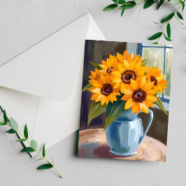Cartão de Aquarela Floral com Buquê de Girassóis