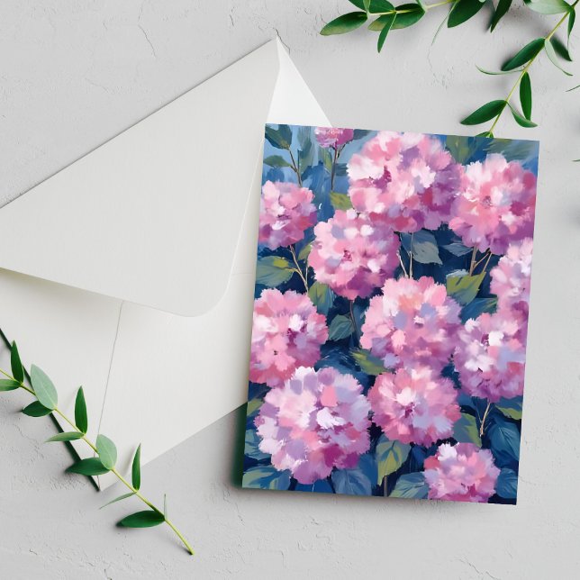 Cartão de Aquarela Floral Hortênsias Rosa Corado (Criador carregado)