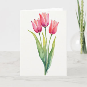 Cartão de aquarela floral listrada