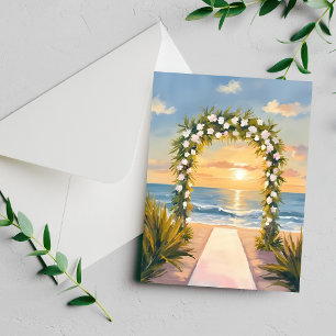 Cartão de Arquitetura de Casamento na Praia com Fl