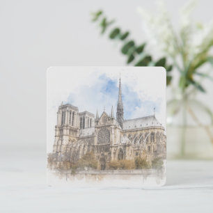 Cartão de Arte Aquarela de Notre Dame, Paris