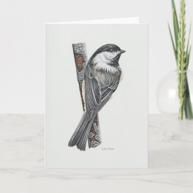 Cartão de Arte Chickadee de Casca Preta (Frente)