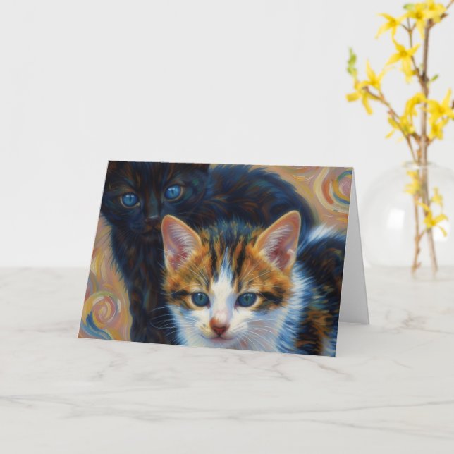 Cartão de Arte com Dois Gatinhos (Flor Amarela)