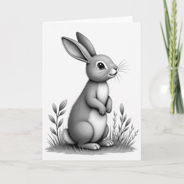 Cartão de Arte com Esboço de Coelho Fofo (Frente)