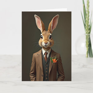 Cartão de Arte com Retrato de Coelho Elegante