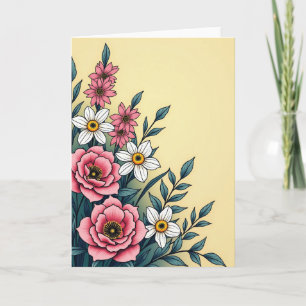 Cartão de Arte Creme Amarelo Floral