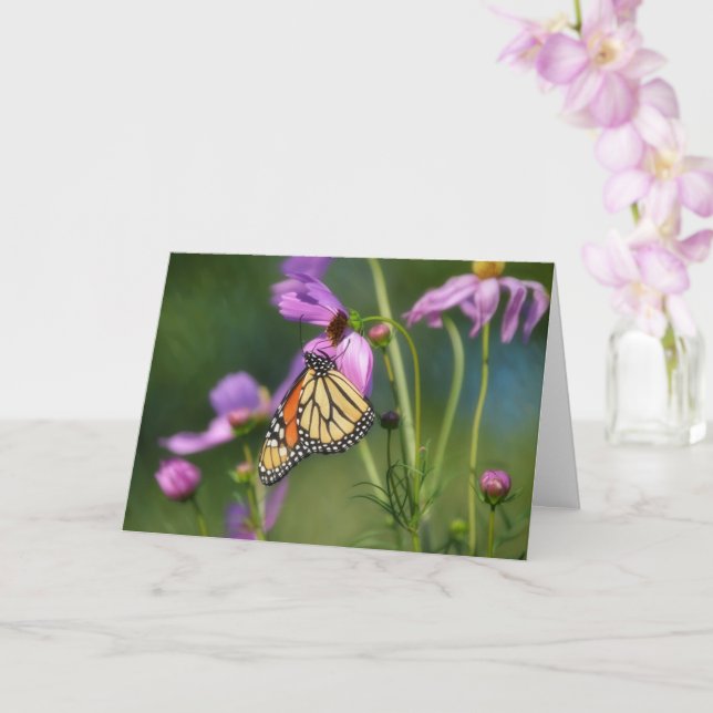 Cartão de Arte da Borboleta Monarca em Flores de C (Orquídea)