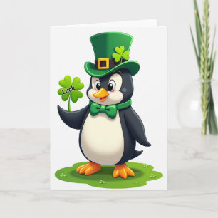 Cartão de Arte da Sorte do Shamrock do Pinguim
