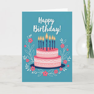 Cartão de Arte de Aniversário de Bolo Rosa