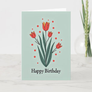 Cartão de Arte de Aniversário Flor Vermelha