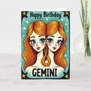 Cartão de Arte de Aniversário para Gêmeos Alegres