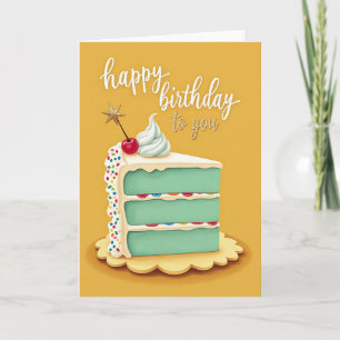Cartão de Arte de Bolo de Aniversário Festivo Azul