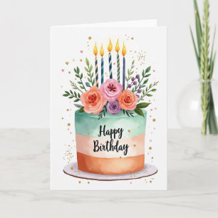 Cartão de Arte de Bolo de Aquarela