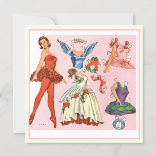 Cartão de arte de boneca bailarina vintage