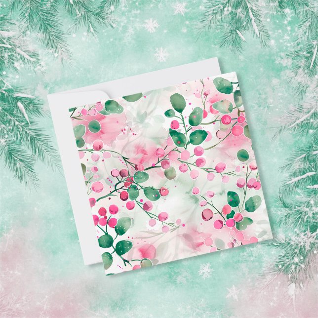 Cartão de Arte de Férias Floral de Elegantes Bagas (Elegant Pink Berries Floral Christmas Art Card)