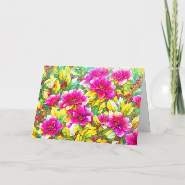 Cartão de Arte de Flor de Natal Rosa (Frente)