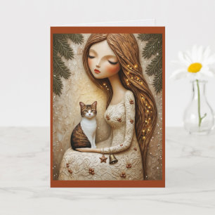 Cartão de Arte de Gata de Natal Caprichosa e Donze
