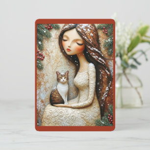Cartão de Arte de Gata de Natal Caprichosa e Donze