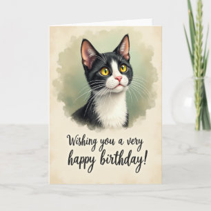 Cartão de Arte de Gato de Aniversário