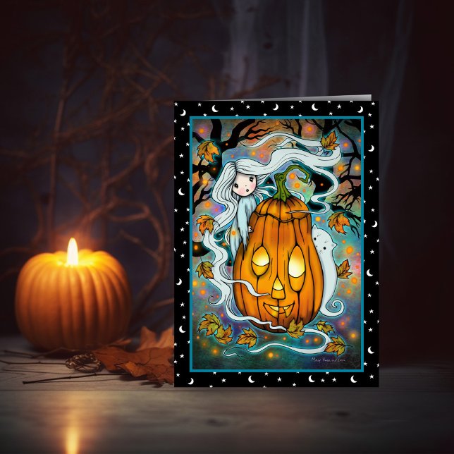 Cartão de Arte de Halloween do Fantasma e da Abóbo (Criador carregado)