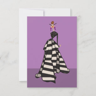 Cartão de Arte de Moda Feminina com Listras Preto 