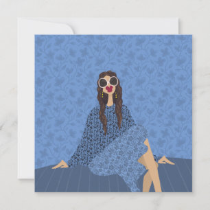 Cartão de Arte de Moda Glam Muse Padrão Azul