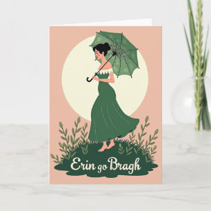Cartão de Arte de Perfil de Mulher de Capa Verde