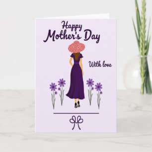 Cartão de Arte do Dia das Mães de Vestido Roxo