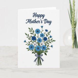 Cartão de Arte do Dia das Mães Floral Azul