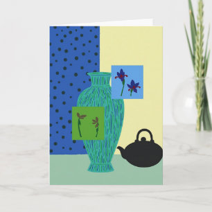 Cartão de Arte do Dia das Mães Vaso Verde-água